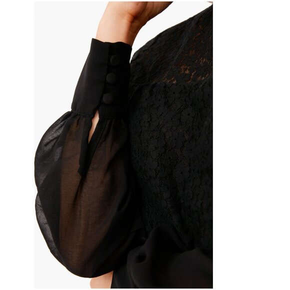 Tuckernuck Rosalee Blouse black size XL lace long sleeve sheer high neck top - Picture 3 of 13
